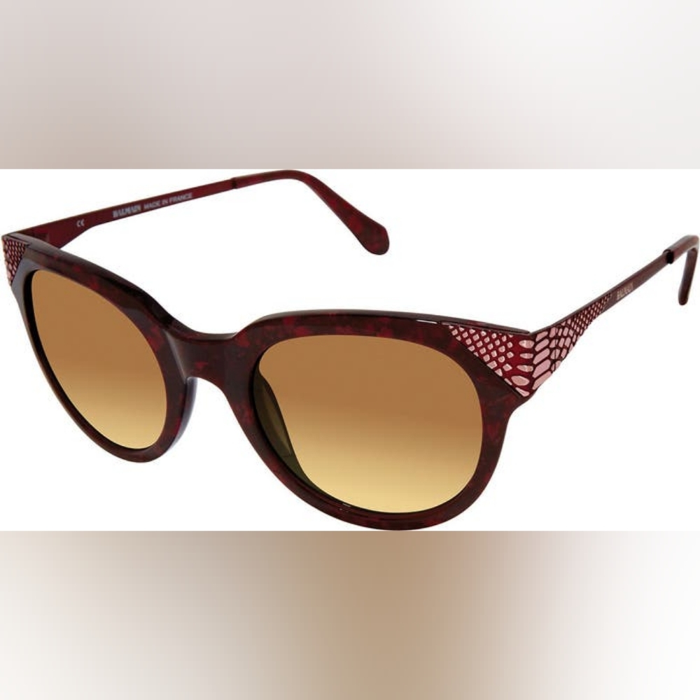 Balmain designer 53 mm modified cat eye tortoise brown burgundy sunglasses
